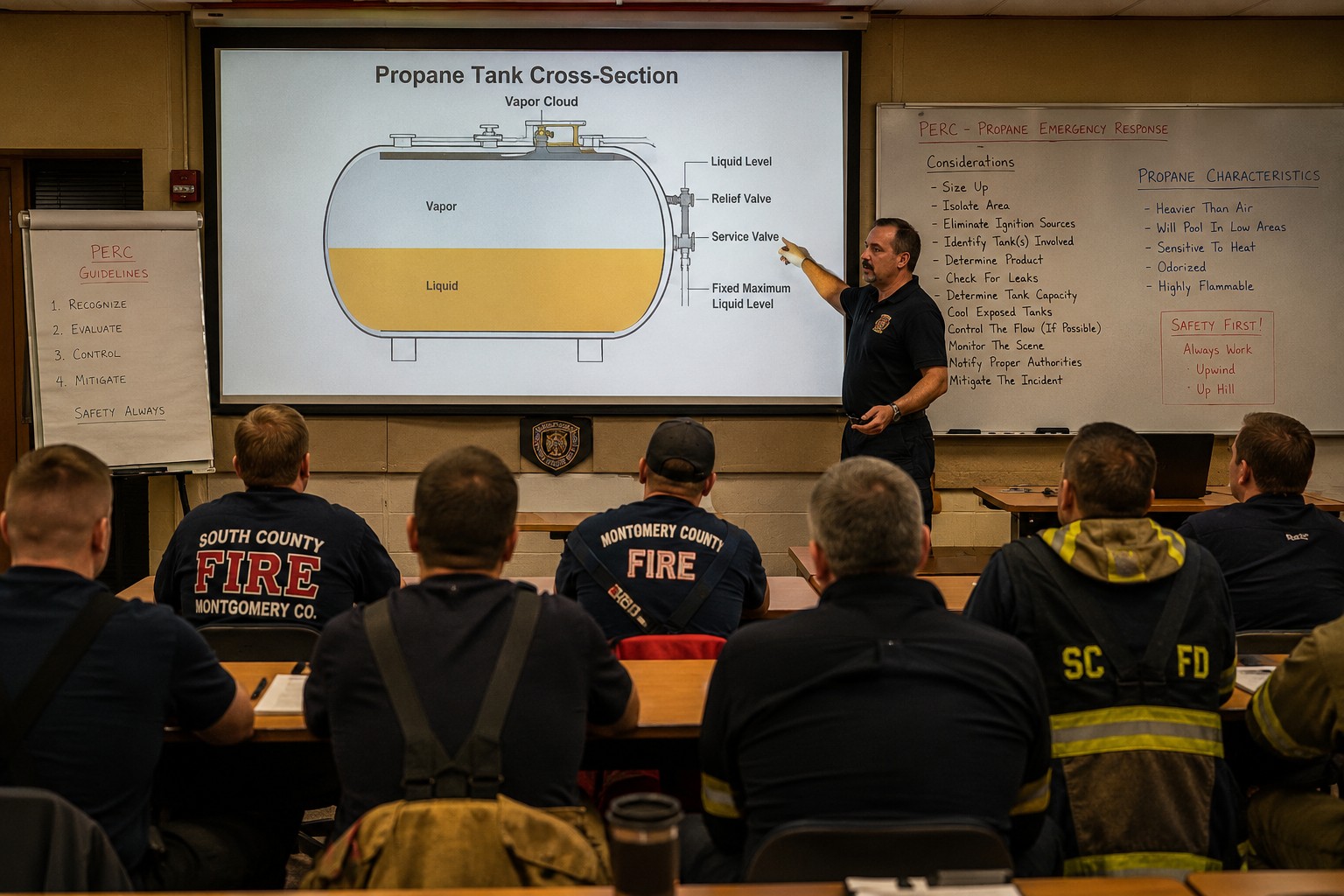 Todd Smith teaching hazmat response to a class of firefighters